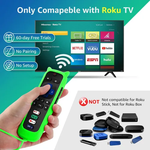 Vista 2 de (Paquete de 2) Repuesto para control remoto Roku TV con cubierta de 2Remote+Cubierta Azul Resplandor+Cubierta Verde Resplandor