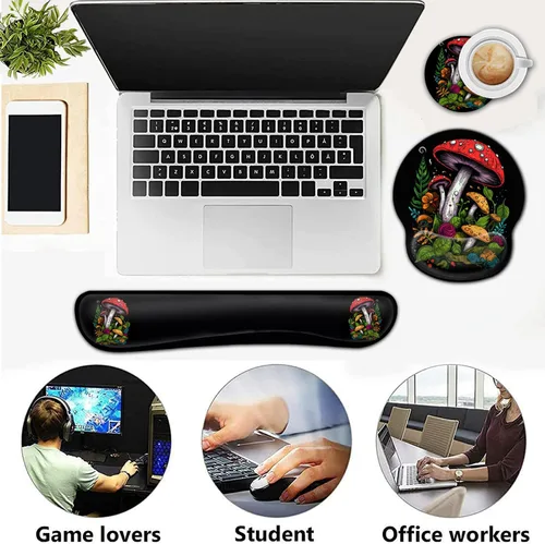 Vista 7 de Alfombrilla de mouse ergonómica para juegos con soporte de muñeca y teclado de espuma viscoelástica con base antideslizante para escritorio