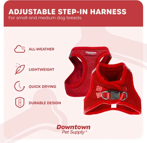 Vista 95 de Downtown Pet Supply Arnés para perro Step-in – Sin tirones, malla acolchada ajustable con ribete reflectante, correa de hebilla segura – Arnés