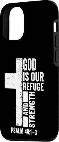 Vista 2 de iPhone 15 Dios Nuestro Refugio HolyWrit Salmo Cristianos Religiosos Funda Biblia