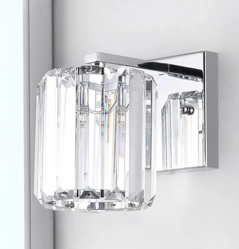 Vista 5 de JONATHAN Y Lámpara de pared LED de 4.75 pulgadas cromada con pantalla de prisma de cristal transparente, lámpara de pared cableada para espejo
