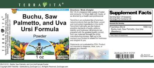 Vista 3 de Polvo de fórmula Buchu, Saw Palmetto y Uva Ursi (1 oz, ZIN: 512131)