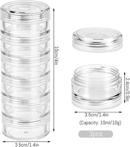 Vista 2 de 3 juegos de recipientes de plástico apilables de 6 capas, caja de almacenamiento transparente de cosméticos de 0.35 oz/0.3 fl oz, tarros