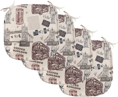 Vista 208 de Lunarable Cojín de asiento para silla de café, siluetas de taza de café expreso con frijoles fuente de cafeína, ilustración de bebidas gourmet