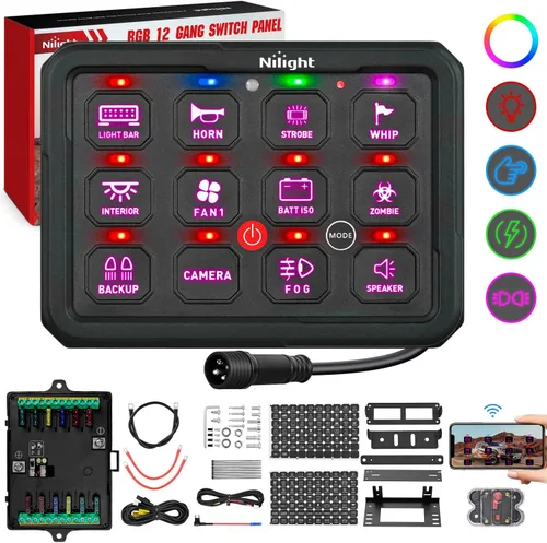Vista 25 de Nilight Panel de Interruptores de 6 Posiciones Sistema de Relé de Control de Circuito Universal con Arnés de Cableado con Fusible LED Pod Regulable