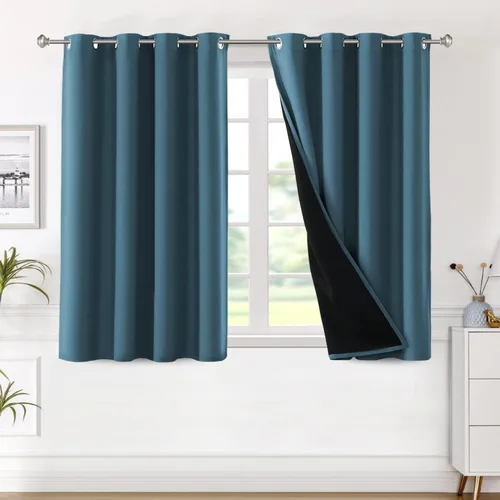 Vista 13 de H.VERSAILTEX Paneles de cortina 100% opacas de 45 pulgadas de largo, con aislamiento térmico, cortinas opacas con forro para dormitorio, dos capas