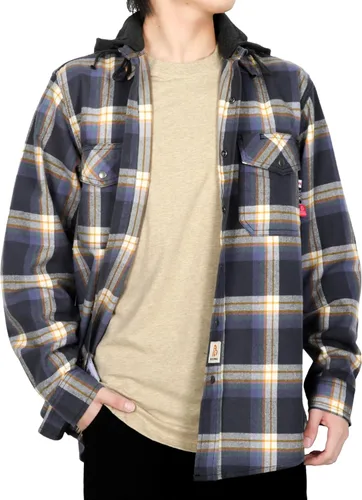 Vista 2 de BOCOMAL Camisas con capucha FR, camisas de franela a cuadros, con botones, resistentes al fuego, camisas de franela resistentes a la llama, chaqueta