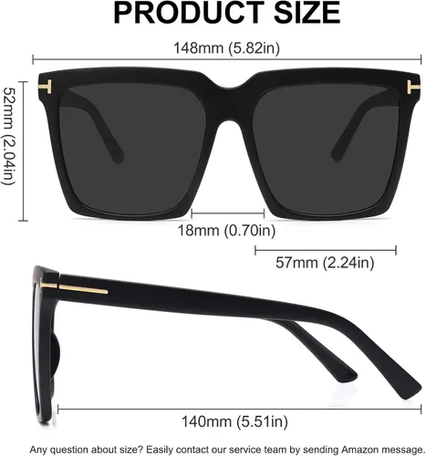 Vista 4 de MEETSUN Gafas de sol de gran tamaño para mujer, gafas de sol cuadradas vintage con protección UV400