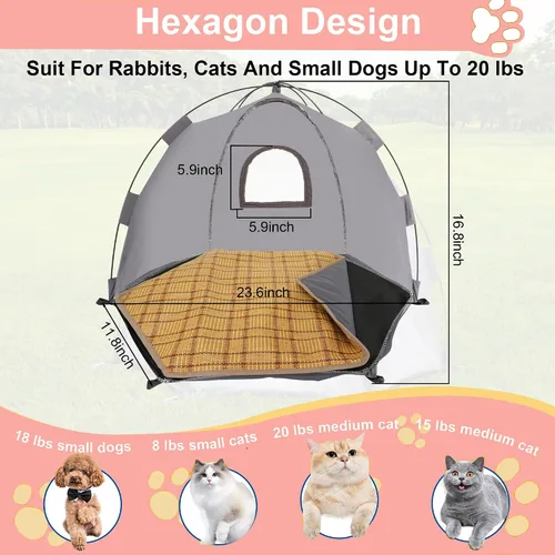 Vista 2 de Yanvega - Tienda de campaña para gatos, camas para gatos de interior, suministros para mascotas, 23.6 x 23.6 x 16.8 pulgadas, tienda plegable