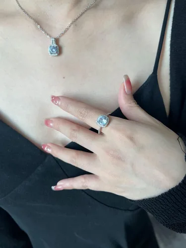 Vista 6 de Juego de 4 piezas de joyería con colgante de cristal de circón cuadrado brillante para mujer, boda, fiesta, graduación, regalos de vacaciones