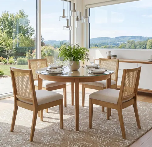 Vista 12 de BESTANO Juego de 2 sillas de comedor de ratán estilo granja, sillas de cocina de madera negra para comedor rectangular, sillas de cocina de mimbre