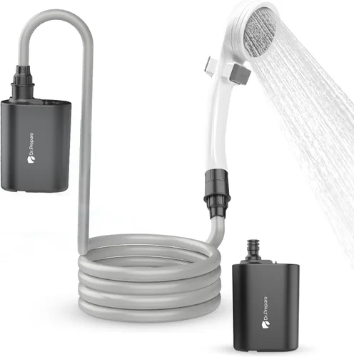 Vista 9 de DR.PREPARE Ducha portátil, bombas de ducha dobles para campamento, 2 × 5000 mAh, motor de 11,000 rpm, flujo de 1.32 galones/min, boquilla