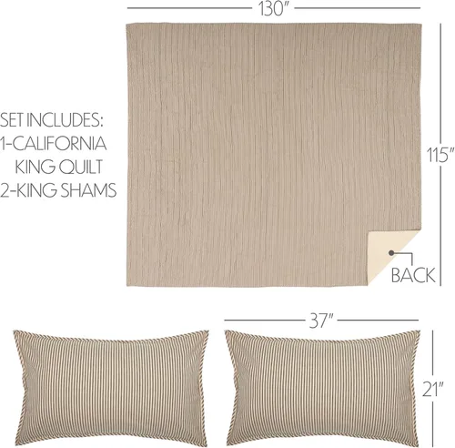 Vista 2 de VHC Brands Sawyer Mill Ticking Stripe California King - Juego de edredón color gris carbón