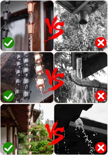 Vista 4 de Rain Chains for Gutters, Metal Black Ring Rain Chains Aluminum Alloy Double Loop, Easy Hanging Gutter Rain Chain for Roof Gutter Chain Downspout