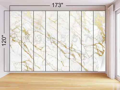 Vista 5 de Mural de pared de mármol dorado para dormitorio, 173 x 120 pulgadas (ancho x alto)