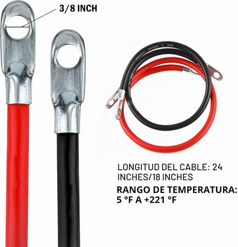 Vista 3 de Cartman Heavy Duty Cables de arranque Calibre 4 UL Listados en la bolsa. Juego positivo/negativo, lengüetas de cobre, aislamiento de PVC flexible