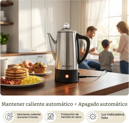 Vista 7 de Elite Gourmet - Percolador de café eléctrico de 6 tazas, acero inoxidable, 1000 W