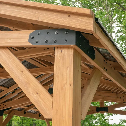 Vista 8 de Backyard Discovery Norwood - Cenador de madera de cedro de 20 x 12 pies con techo de acero duro