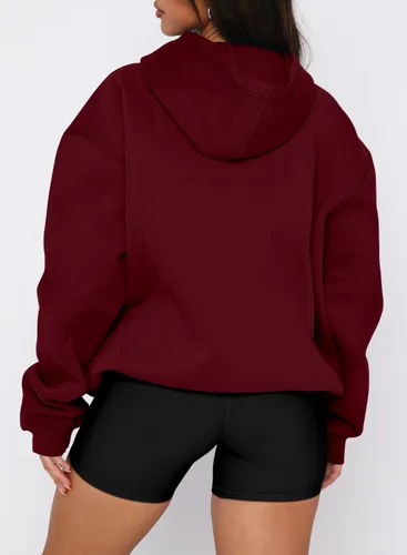 Vista 84 de onlypuff Sudadera casual con capucha para mujer, de manga larga, con bolsillo de canguro, hombro caído