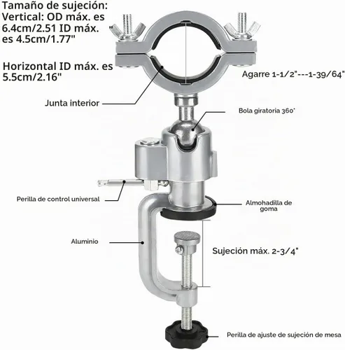 Vista 2 de Soporte de soporte de taladro eléctrico con abrazadera de banco de 360 grados