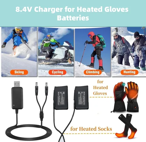 Vista 4 de Cargador dual DC compatible con guantes calefactados de 8.4 V, calcetines y batería recargable