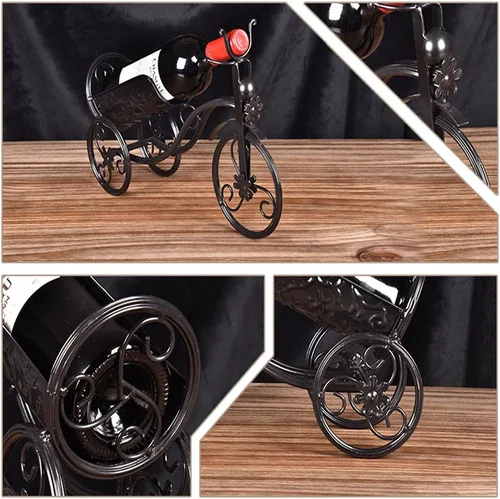 Vista 4 de Soporte de vino de hierro forjado/estante forma de bicicleta triciclo arte decoración del hogar (negro)