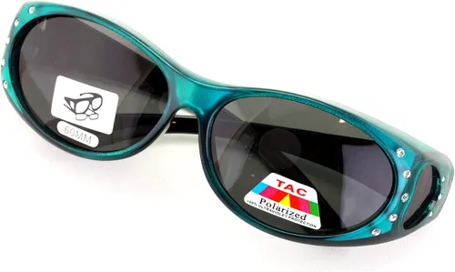 Vista 4 de V.W.E. Gafas de sol polarizadas para mujer, con diamantes de imitación, marco rectangular, con forma de corazón, 2.36 pulgadas