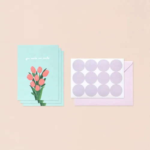 Vista 5 de Monolike Tarjeta Día a día, Flor para ti ver.2 - Mezcla 36 Mini Tarjetas individuales, 36 sobres, 36 pegatinas Paquete