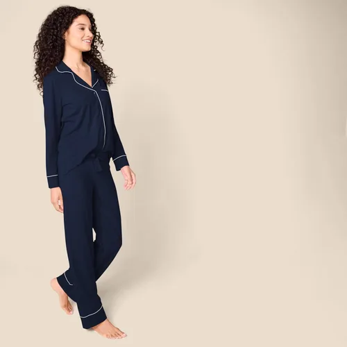 Vista 2 de Tienda Essentials - Pijama de modal de algodón para mujer, conjunto de camisa de manga larga y pantalones largos