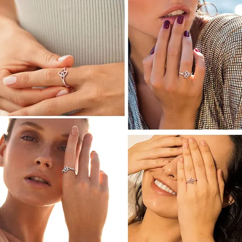Vista 2 de PROSILVER Anillo Claddagh de plata de ley 925anillo de nudo celta para mujer, anillo de boda irlandés, chapado en oro rosa, ajuste cómodo