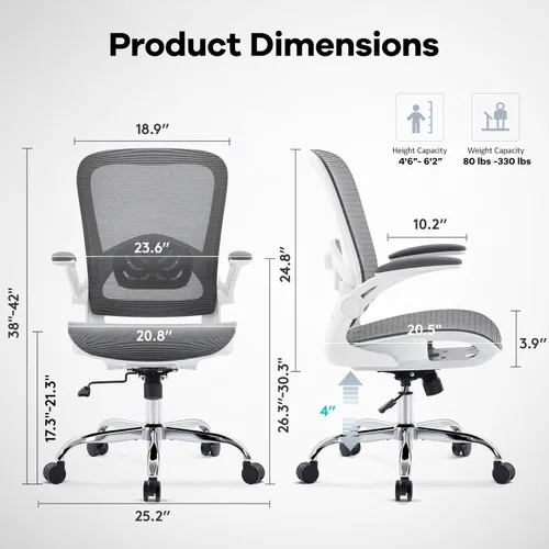 Vista 2 de Silla de Oficina con Asiento de Malla, Silla de Escritorio Ergonómica de Malla con Soporte Lumbar Ajustable, Silla de Computadora con Reposabrazos