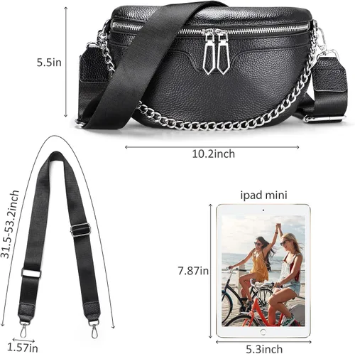 Vista 5 de Riñoneras de moda para mujer, Sightor - Riñonera pequeña cruzada de cuero, Negro -, Moda
