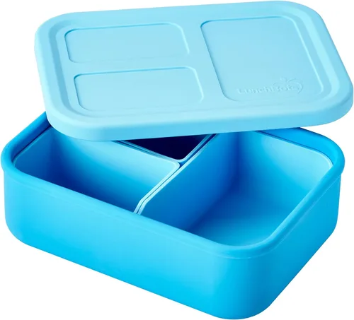 Vista 2 de LunchBots Build a Bento - Lonchera dividida de silicona platino de 28 onzas, color azul Azul solido