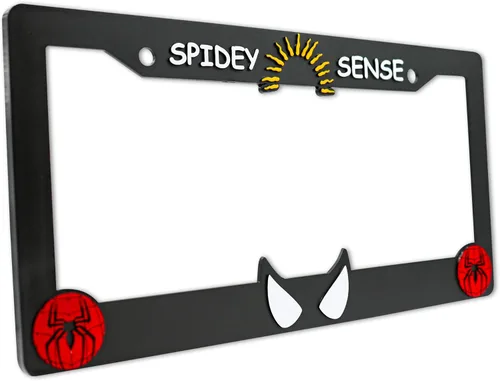 Vista 5 de Spidey Sense Marco de Matrícula 3D Elevado Paquete de 1 Cubierta de Matrícula de Personaje Soporte Universal de Matrícula Negra para Automóvil