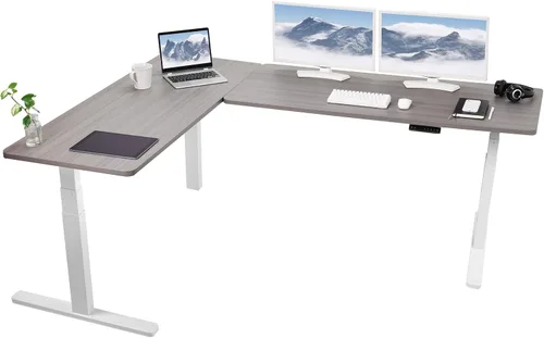 Vista 26 de VIVO DESK-KIT-3E8BO - Escritorio eléctrico de altura ajustable de 83 x 60 pulgadas para trabajar de pie, con 2 cubiertas sólidas de bambú, marco