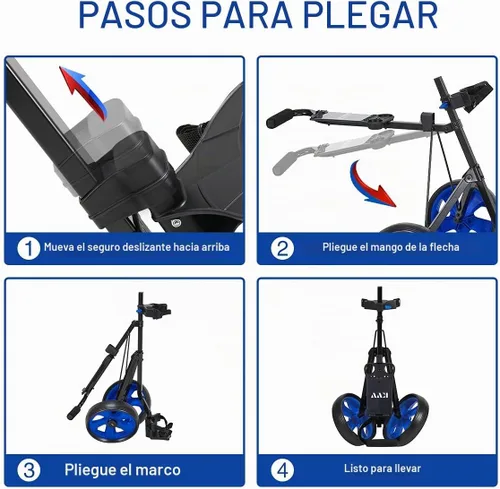 Vista 4 de KVV Carrito de golf junior de 2 ruedas para 3-10 años de edad, soporte superior ajustable Azul/Negro
