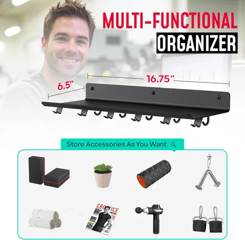 Vista 2 de Estante Flotante de 1 Nivel Compatible con Accesorios Tonales, Estante de Almacenamiento para Gimnasio en Casa, Organizador de Montaje en Pared
