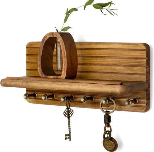 Vista 14 de Rebee Vision Soporte de pared de madera de acacia para decoración del hogar, mini llavero de 7 pulgadas para pared con 4 ganchos resistentes