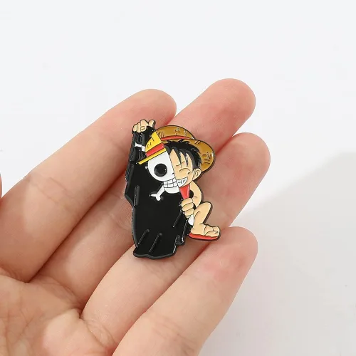 Vista 2 de Alfileres esmaltados de anime Luffy, broche de metal para cosplay de anime, insignias de solapa para mochila, bolsa, ropa, regalos para hombres