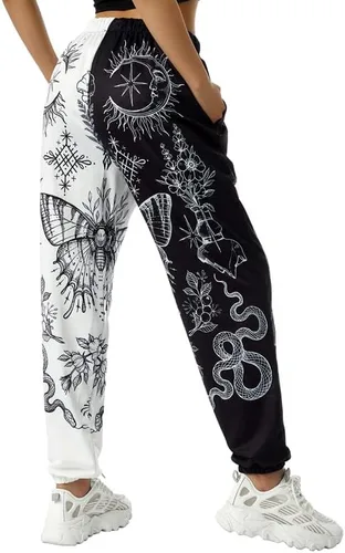 Vista 8 de Amuver - Pantalones de harén estilo hippie bohemio de los años 90 para mujer cintura fruncida estampado de retazos pantalones deportivos para yoga
