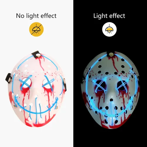Vista 2 de SUTOTAC Máscara facial brillante de Jason de Halloween máscara de hockey de terror con luz LED máscara de cosplay para fiesta de disfraces