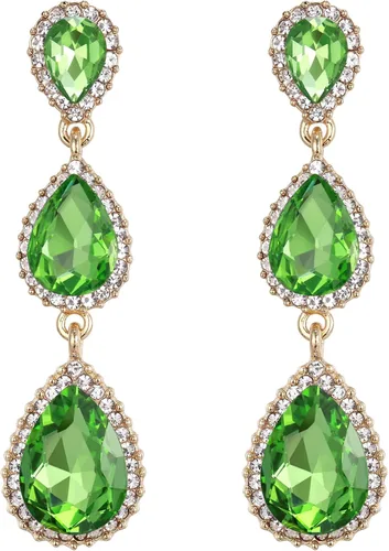 Vista 129 de EleQueen Pendientes de cristal austriaco en tono dorado para mujer, forma de pera de 2.5 pulgadas, color esmeralda