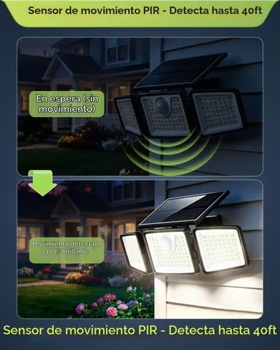 Vista 3 de Daphino - Luces solares para exteriores de 2500 lm con sensor de movimiento, luces de calle de 3 cabezales con ángulo amplio de 270°, iluminación