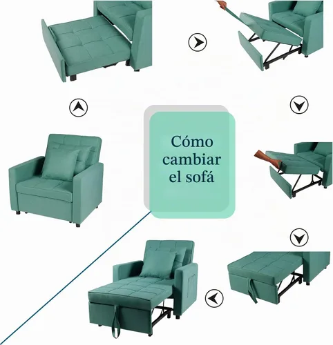 Vista 6 de Polar Aurora Silla de sofá cama convertible 3 en 1, tumbona, sillón reclinable individual para espacio pequeño con respaldo ajustable (verde)