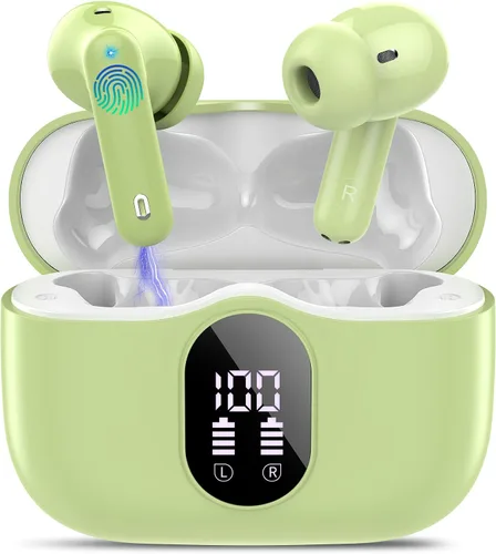 Vista 11 de Auriculares inalámbricos, Auriculares Bluetooth 5.4 con graves estéreo, Auriculares intrauriculares con micrófono de cancelación de ruido y pantalla