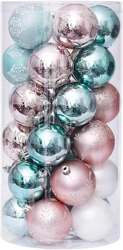 Vista 9 de Juego de 30 adornos de bolas de Navidad, bolas de adornos de Navidad inastillables, decoración de árbol de Navidad, bolas de árbol de Navidad rojas