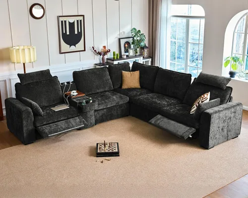 Vista 44 de Sofá reclinable eléctrico de 102.8 pulgadas con reposacabezas, sofá reclinable modular Cloud de gran tamaño con mesa, cajón de almacenamiento