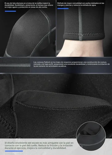 Vista 6 de Hevto Men Wetsuit 3/2mm Neoprene Back Zipper for Surfing Diving Negro