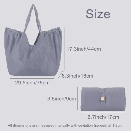 Vista 5 de Bolsa de compras plegable, bolsa de comestibles reutilizable con asa, lavable y ligera bolsa grande para picnic, viajes, campamento, compras (gris)