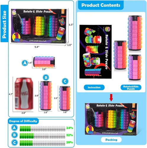 Vista 5 de R.Y.TOYS Juguete para ansiedad, rompecabezas de cubo mágico, rompecabezas de cerebro para adultos, juego de mano inquieto de lógica giratoria